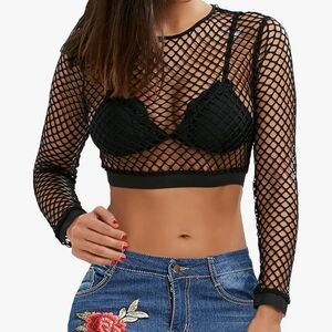 Trendy Black Mesh Crop Top